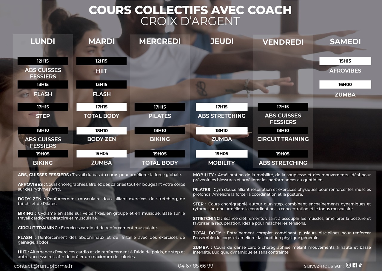 RUNUP Montpellier Croix d'Argent planning cours fitness 2026